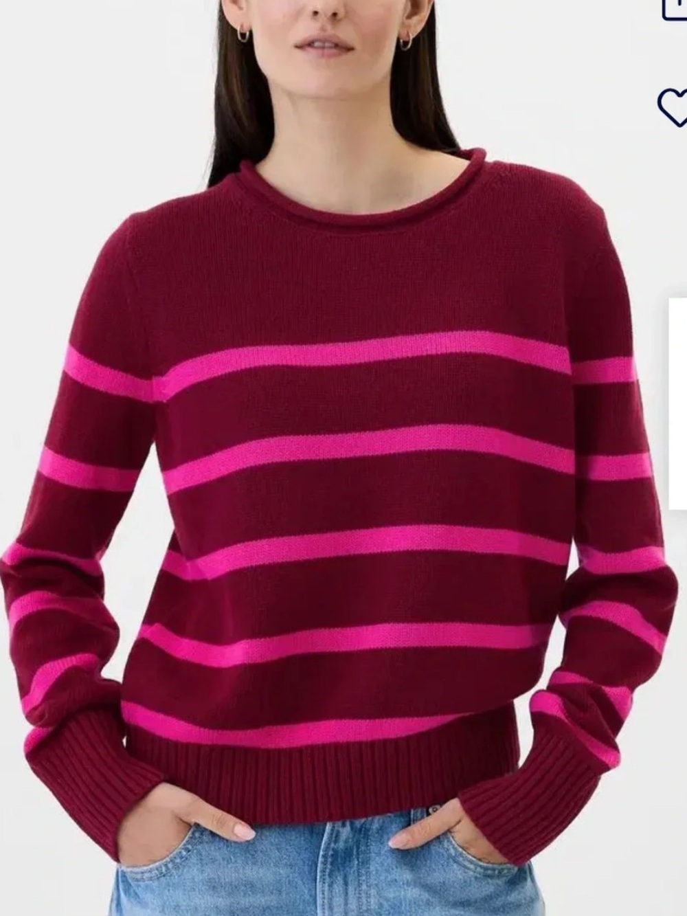 GAP Cotton Roll Neck Sweater in Burgundy Pink Striped Size Medium